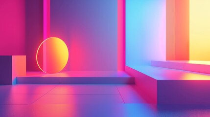 Poster - minimalist abstract background with vibrant neon colors and geometric shapes, reminiscent of 80s retro futurism.