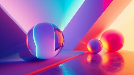 Poster - minimalist abstract background with vibrant neon colors and geometric shapes, reminiscent of 80s retro futurism.