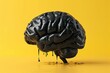 © aminsmart - realistic black human cerebrum in cartoon style isolated on yellow background