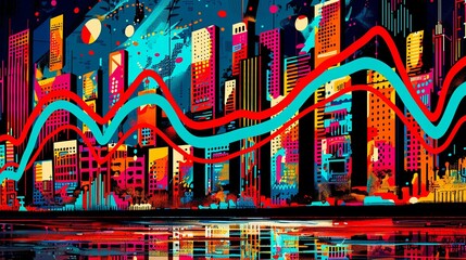 Poster - Financial Analysis Report with Charts and Growing Line Graph on Blue Background