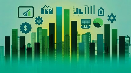 Poster - Financial Growth Vector Background with Bar Graph and Icons on Gradient Design