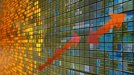 Poster - Financial Growth Concept - Vector Illustration of Upward-Trending Chart with Arrows and Grid Background