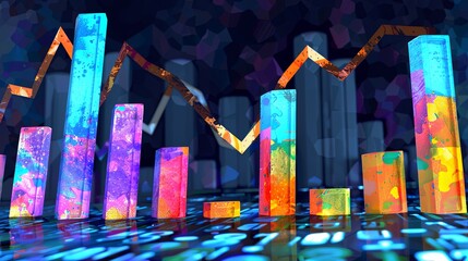 Poster - Financial Success Bar Graph Vector Background on Blue with Business Icons