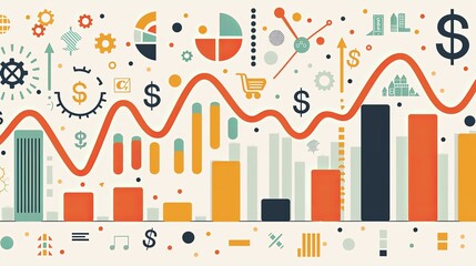Poster - Financial Growth and Positive Trends - Illustration of Line Chart with Currency Symbols and Data Points