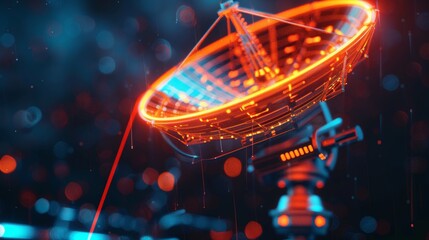 Glowing orange satellite dish for futuristic technology designs