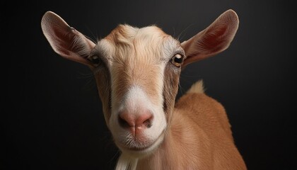 Wall Mural - goat close up head on black background 