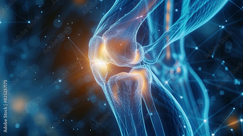 3D X-ray illustration showing arthritis pain in the knee joint. Stock ...