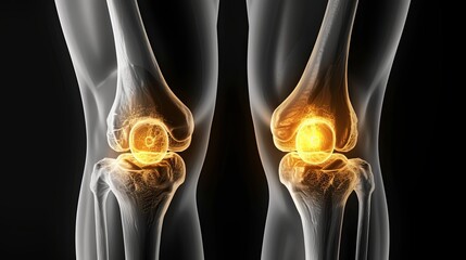 Wall Mural - 3D X-ray illustration showing arthritis pain in the knee joint.