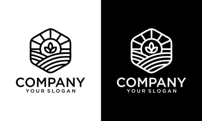 Aufkleber - Creative linear logo design combination of farm and Plant hexagon, agriculture, logo design vector, symbol, icon, idea, creative.