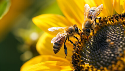 bees on a yellow summer flower