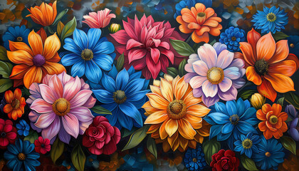 Wall Mural - A painting of a colorful bouquet of flowers by AI generated image