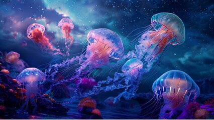 Wall Mural - fish in aquarium,jelly fish