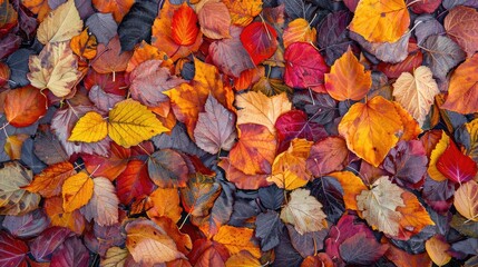 Wall Mural - Texture of vibrant autumn leaves descending to the ground