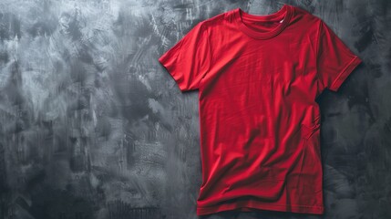 red t shirt on gray background. copy space