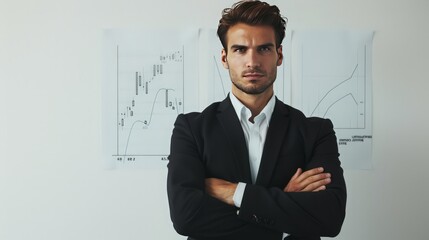 Poster - Clad in professional attire, a business professional stands confidently with folded arms against a white background,