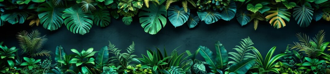 Canvas Print - Background Tropical. The lush tropical rainforest foliage creates a sense of enchantment where every step brings new surprises and discoveries that highlight the forest's magical qualities.
