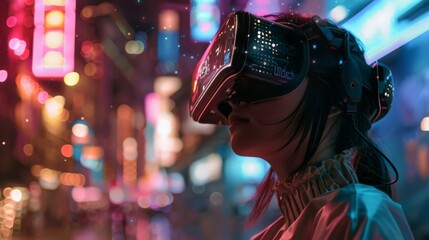 Poster - With a forward-thinking approach, a skilled investor embraces VR technology, utilizing specialized goggles to explore the metaverse and virtual reality landscape