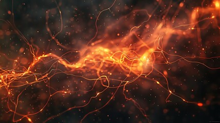 Poster - Abstract fiery lines and particles against a dark background, creating a dynamic and energetic visual effect, perfect for tech and science concepts.
