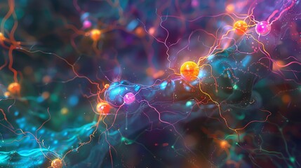 Poster - Colorful abstract representation of neural connections, illustrating brain activity and data networks in a digital cyber environment.