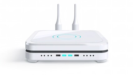 Poster - High speed wireless router with two antennas isolated on white - modern connectivity solutions