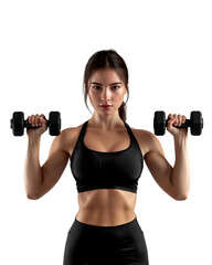 woman exercising with dumbbells isolated