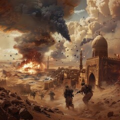 Wall Mural - war between two countries in arabia, desert