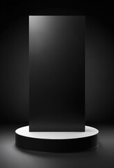 Aufkleber - Black podium or pedestal display on dark background with long platform. Blank product shelf standing backdrop. 3D rendering