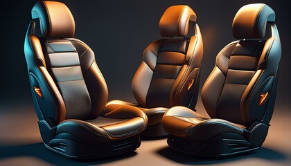 car seat set 3d chair automobile leather rendering vehicle modern interior comfortable sport sofa black headrest comfort ornate dark elegance luxury,chaise, siège, affaires, intérieur, cuir, salle, vi