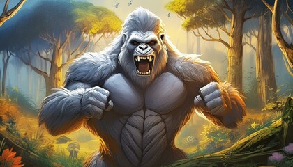 Wall Mural - A big gorilla in the forest 