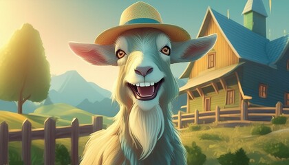 Poster - A funny happy goat at the farm