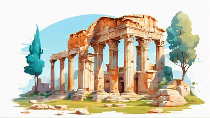 Wall Mural - Temple ruins in an ancient citys Illustration  