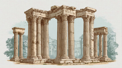 Wall Mural - Temple ruins in an ancient citys Illustration  