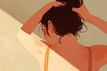 Artistic illustration of woman adjusting hair