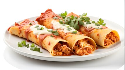 Wall Mural - delicious plate of enchiladas isolated on white