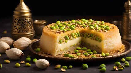 Wall Mural - Oriental Arabic sweets cake kunafa with cheese and pistachios