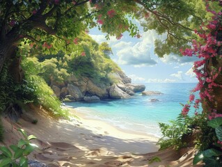 Wall Mural - Beach escape, dynamic scenes with beautiful views, adventurous and picturesque, bright daylight.