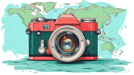 Wall Mural - 
world photography day social media post template design for world photography day. illustration of a hand holding a camera poster and banner 
