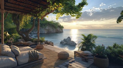 Wall Mural - Coastal discovery, serene setting with relaxing activities, peaceful and picturesque, natural light