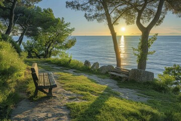 Canvas Print - Coastal getaway, serene setting with relaxing activities, peaceful and picturesque, bright daylight