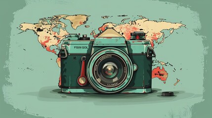 Wall Mural - 
world photography day social media post template design for world photography day. illustration of a hand holding a camera poster and banner 
