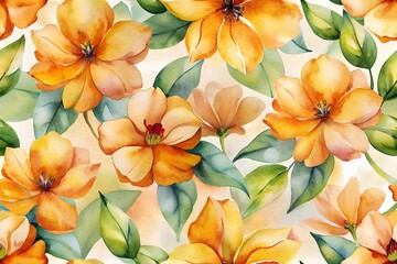 Wall Mural - Watercolor orange blossom seamless pattern