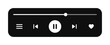 © Vector Archive - Music Player User Interface Vector. Audio Media Player Widget with Buttons and Song Duration Bar. Modern UI Design Element for Music App Design with Pause, Play, Skip, Favourite, Queue Buttons.