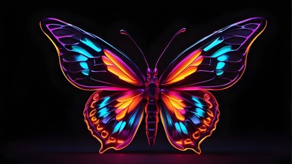 Wall Mural - colourful neon glowing butterfly on a black background