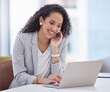 © peopleimages.com - Office, business woman and computer for good news, reading and editor promotion with happiness. Celebration, female journalist or content writer with laptop for winning, achievement and excited
