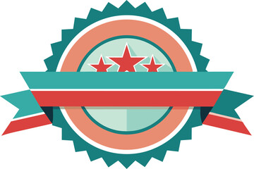 retro styled badge with ribbon vector art illustration image