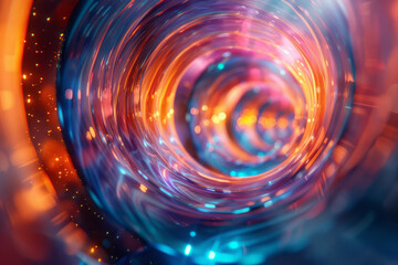 Poster - Dynamic depiction of a lens emitting a spectrum of colors that twist and intertwine like a DNA helix,