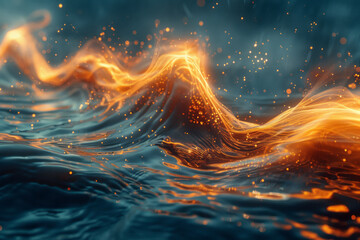 Poster - Scene of a lens emitting streams of light that resemble flowing currents, winding and twisting in a fluid motion,