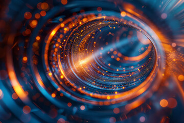 Poster - Illustration of a lens with beams of light forming dynamic, pulsating rings that ripple outward,