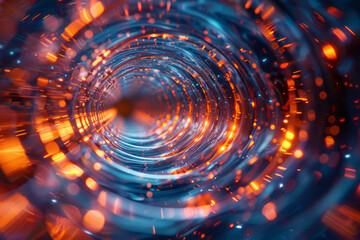 Poster - Illustration of a lens with beams of light forming dynamic, pulsating rings that ripple outward,