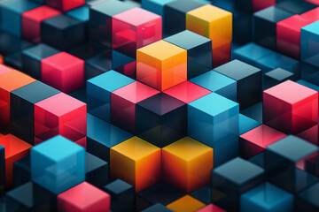 Wall Mural - Minimalist isometric design featuring alternating rhombuses in cool, calming colors,